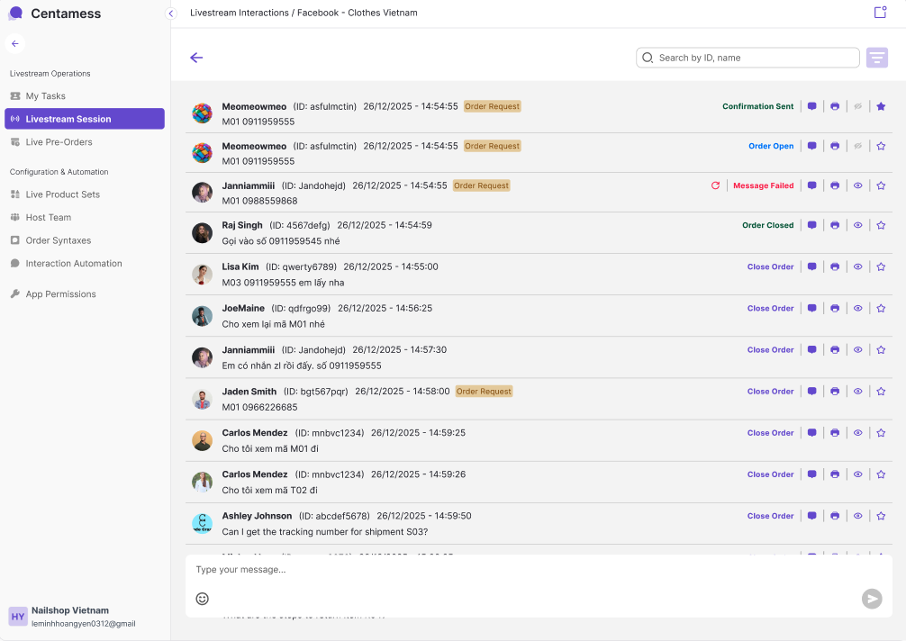 Livestream interface
